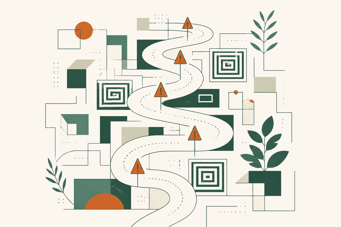 Ilustracion de un recorrido de laberinto con senales en el camino