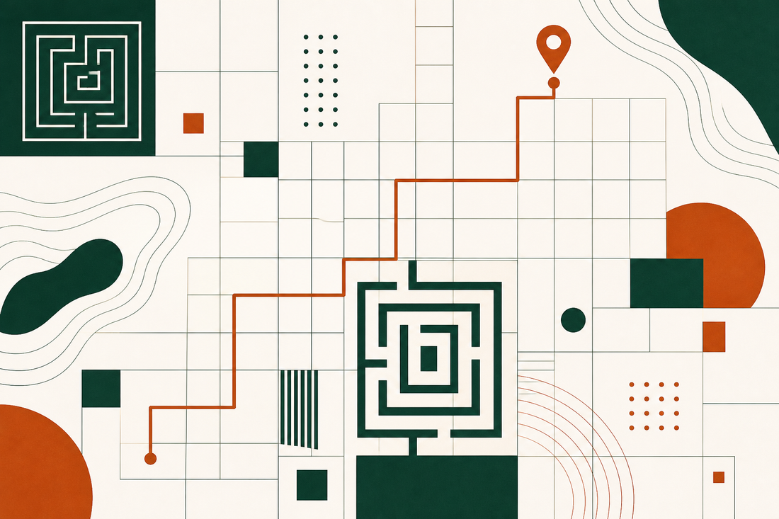 Ilustracion de un mapa abstracto con una ruta marcada